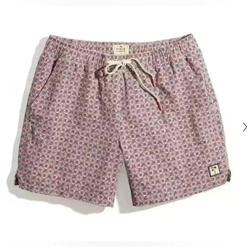 Marine Layer 5” Swim Trunks Faded Rose Geo Print NWT